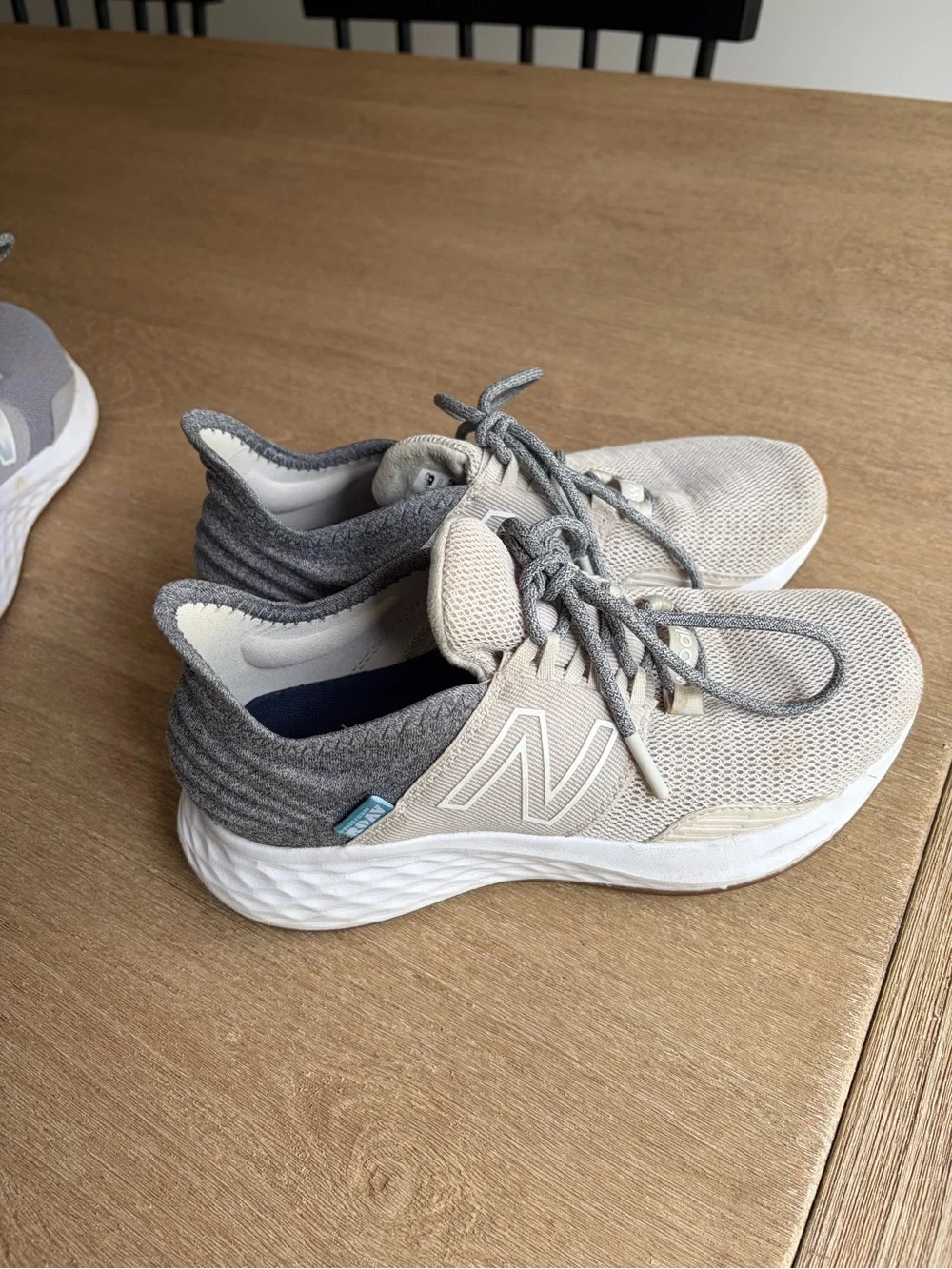 New Balance Beige & Gray Knit Slip-On Athletic Sneakers